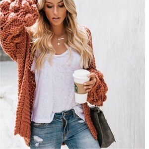 Chunky Knit Hand Made Oversized Cardigan
Sweater Pom Pom Sleeve